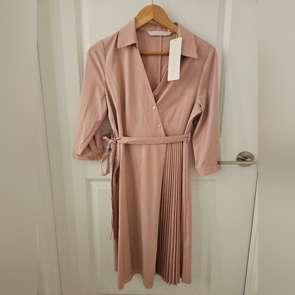 NWT Goelia Dusty Pink Pleated Dress In Large